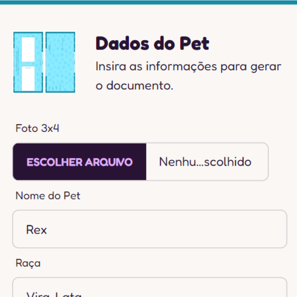 Foto do documento para pet